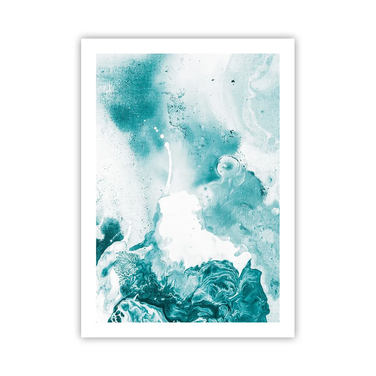 Plakat - Turkusowa abstrakcja z dynamicznymi detalami - 50x70cm - Rozlewiska błękitu - Nowoczesna dekoracja ścienna do salonu, kuchni i sypialni ARTTOR