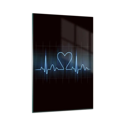 Obraz na szkle - Linia życia z sercem na tle monitoringu medycznego w odcieniach niebieskiego - 80x120cm - W rytmie serca - Nowoczesna dekoracja ścienna do salonu i sypialni ARTTOR