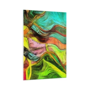 Obraz na szkle - Abstrakcyjna kompozycja z barwnymi plamami i dynamicznymi liniami - 70x100cm - Ruch to życie - Nowoczesna dekoracja ścienna do salonu i sypialni ARTTOR