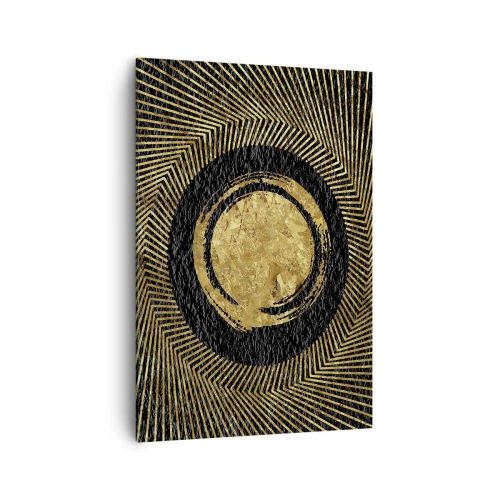 Obraz na płótnie - Geometryczna kompozycja w czerni i złocie z promieniami - 70x100cm - Kompozycja glamour - Nowoczesna dekoracja ścienna do salonu i sypialni ARTTOR