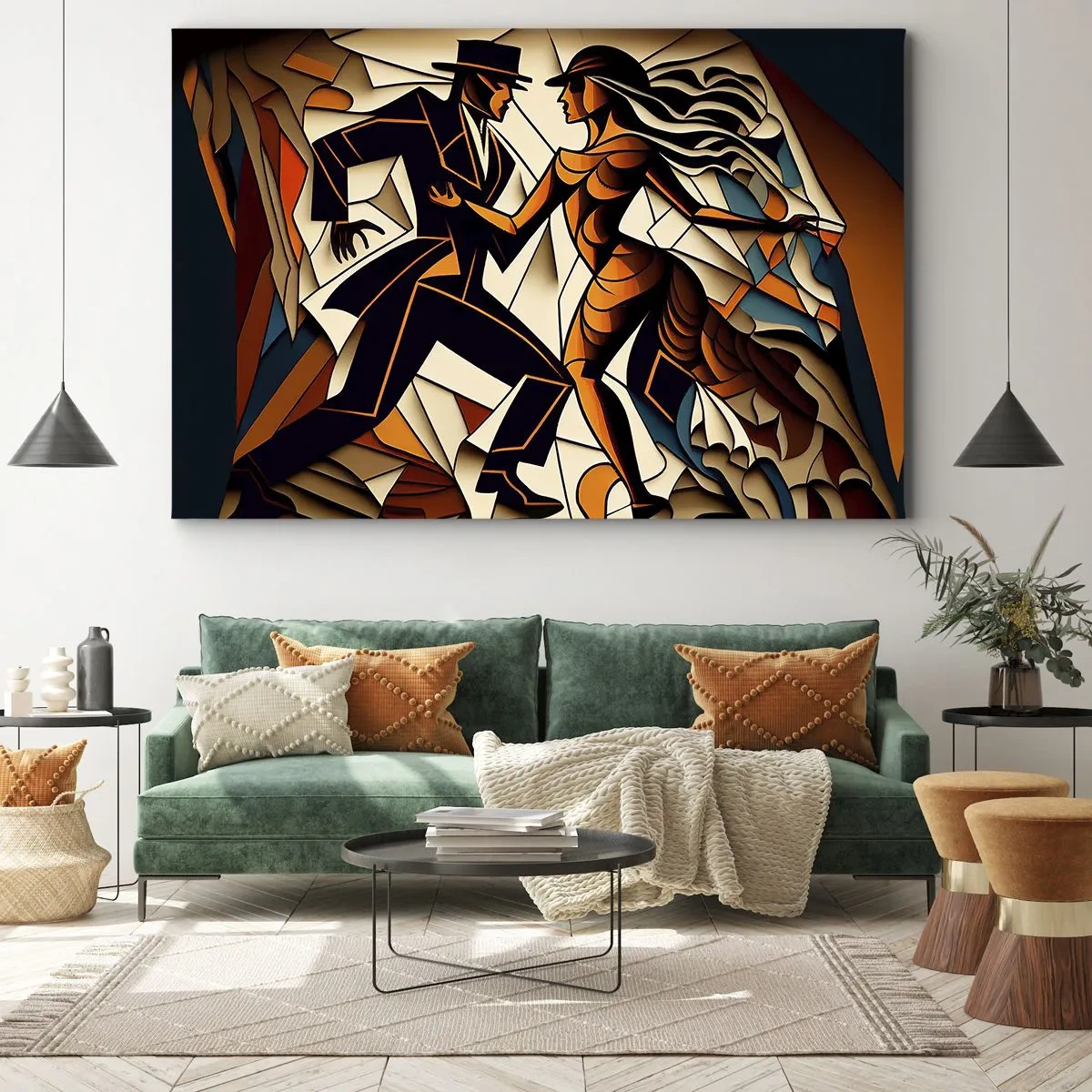 Obraz na płótnie - Dynamiczna para tańcząca w abstrakcyjnej formie - 70x50cm - Taniec pasji i namiętności - Nowoczesna dekoracja ścienna do salonu i sypialni ARTTOR