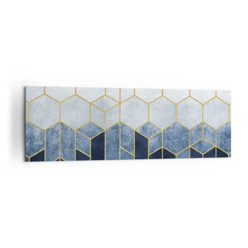 Obraz na płótnie - Geometryczny wzór w odcieniach złota i granatu - 160x50cm - Kompozycja w synkopowym rytmie - Nowoczesna dekoracja ścienna do salonu i sypialni ARTTOR