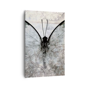 Obraz na płótnie - Motyl w odcieniach zieleni i szarości na ozdobnym tle - 80x120cm - W secesyjnym stylu - Nowoczesna dekoracja ścienna do salonu i sypialni ARTTOR
