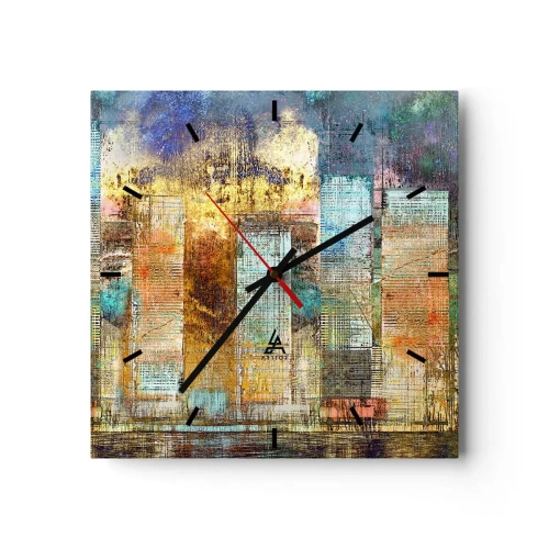 Zegar ścienny - Abstrakcyjne wieżowce w industrialnej stylistyce - 30x30cm - Słoneczna metropolia - Nowoczesna dekoracja ścienna do salonu i sypialni ARTTOR