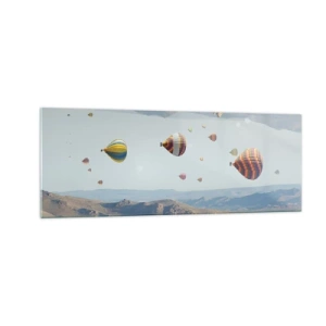 Obraz na szkle - Kolorowe balony nad skalnym krajobrazem - 140x50cm - Tu wszystko jest możliwe - Nowoczesna dekoracja ścienna do salonu i sypialni ARTTOR