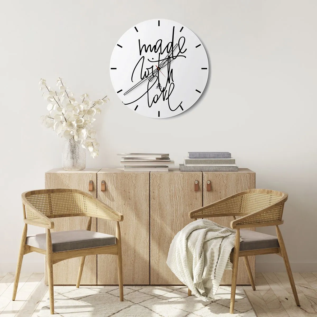 Zegar ścienny - Minimalistyczny zegar z napisem 'Made with love' - 30x30cm - Najlepsza marka - Nowoczesna dekoracja ścienna do salonu, kuchni i sypialni ARTTOR