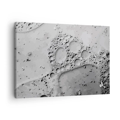 Obraz na płótnie - Czarno-biały wzór bąbelków w minimalistycznym stylu - 70x50cm - Slad po spienionym - Nowoczesna dekoracja ścienna do salonu i sypialni ARTTOR