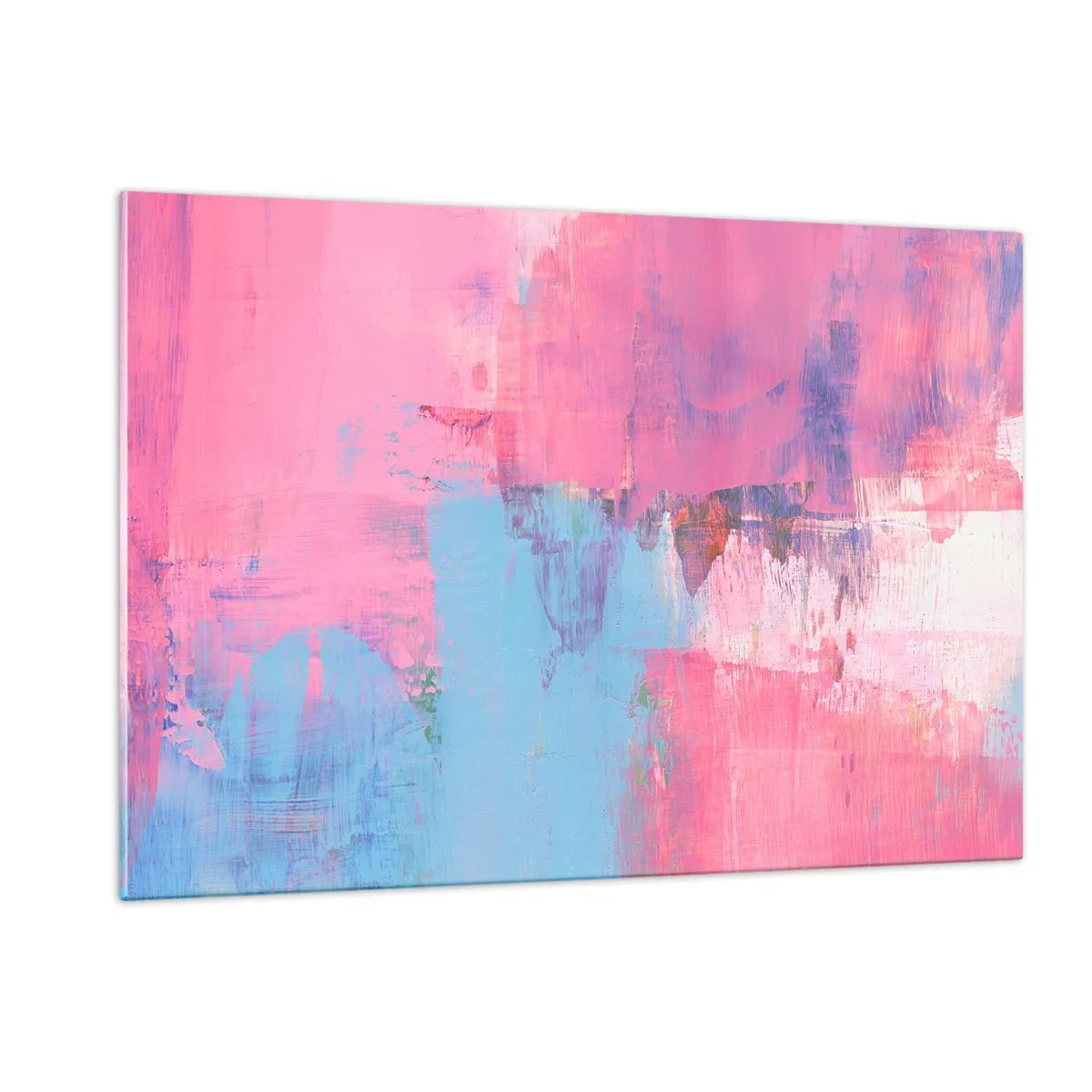 Obraz na szkle - Energetyczna abstrakcja w odcieniach różu i błękitu - 120x80cm - Róż, błękit i szczypta światła - Nowoczesna dekoracja ścienna do salonu, kuchni i sypialni ARTTOR