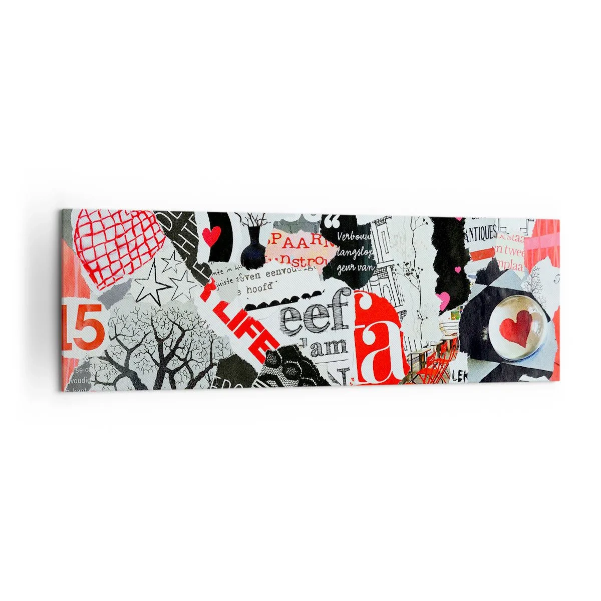 Obraz na płótnie - Kolorowy kolaż z napisami, sercami i grafikami - 160x50cm - Hipsterski kolaż - Nowoczesna dekoracja ścienna do salonu i sypialni ARTTOR