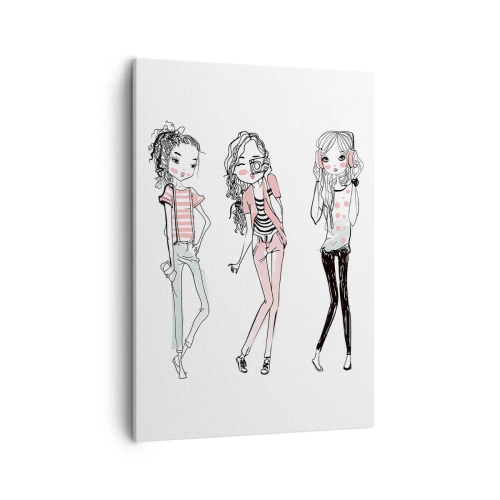 Obraz na płótnie - Modowa ilustracja trzech stylowych dziewczyn - 50x70cm - Będzie, będzie zabawa - Nowoczesna dekoracja ścienna do salonu, kuchni i sypialni ARTTOR
