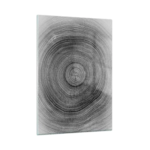 Obraz na szkle - Koncentryczne linie słojów drzewa ukazane w czarno-białej estetyce - 50x70cm - Znak czasu - Nowoczesna dekoracja ścienna do salonu, kuchni i sypialni ARTTOR