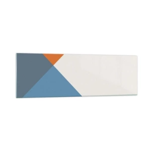 Obraz na szkle - Geometryczne trójkąty w odcieniach błękitu i pomarańczy - 160x50cm - Pod kątem… - Nowoczesna dekoracja ścienna do salonu i sypialni ARTTOR
