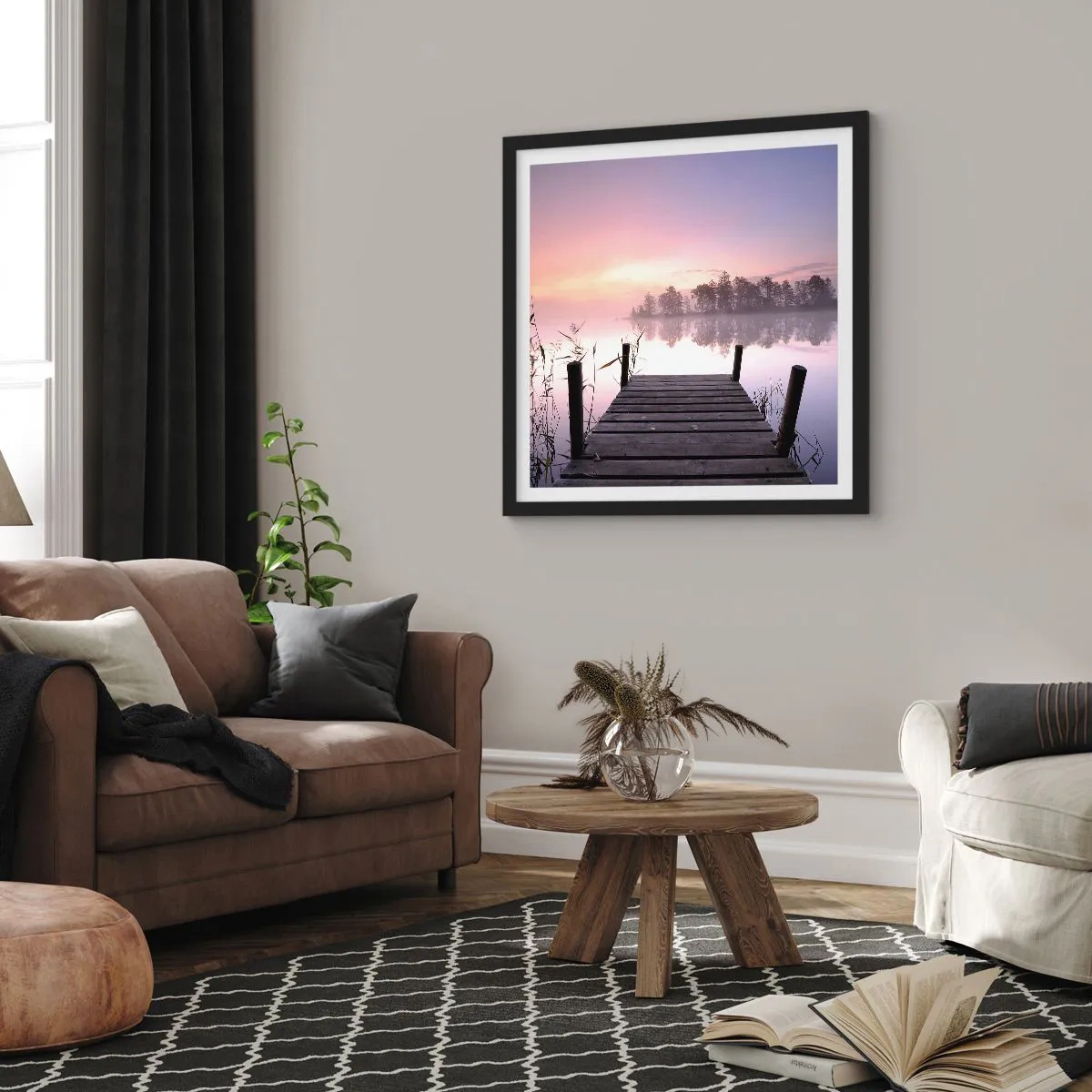 Plakat w czarnej ramie - Z liliowej mgły... - 30x30 cm