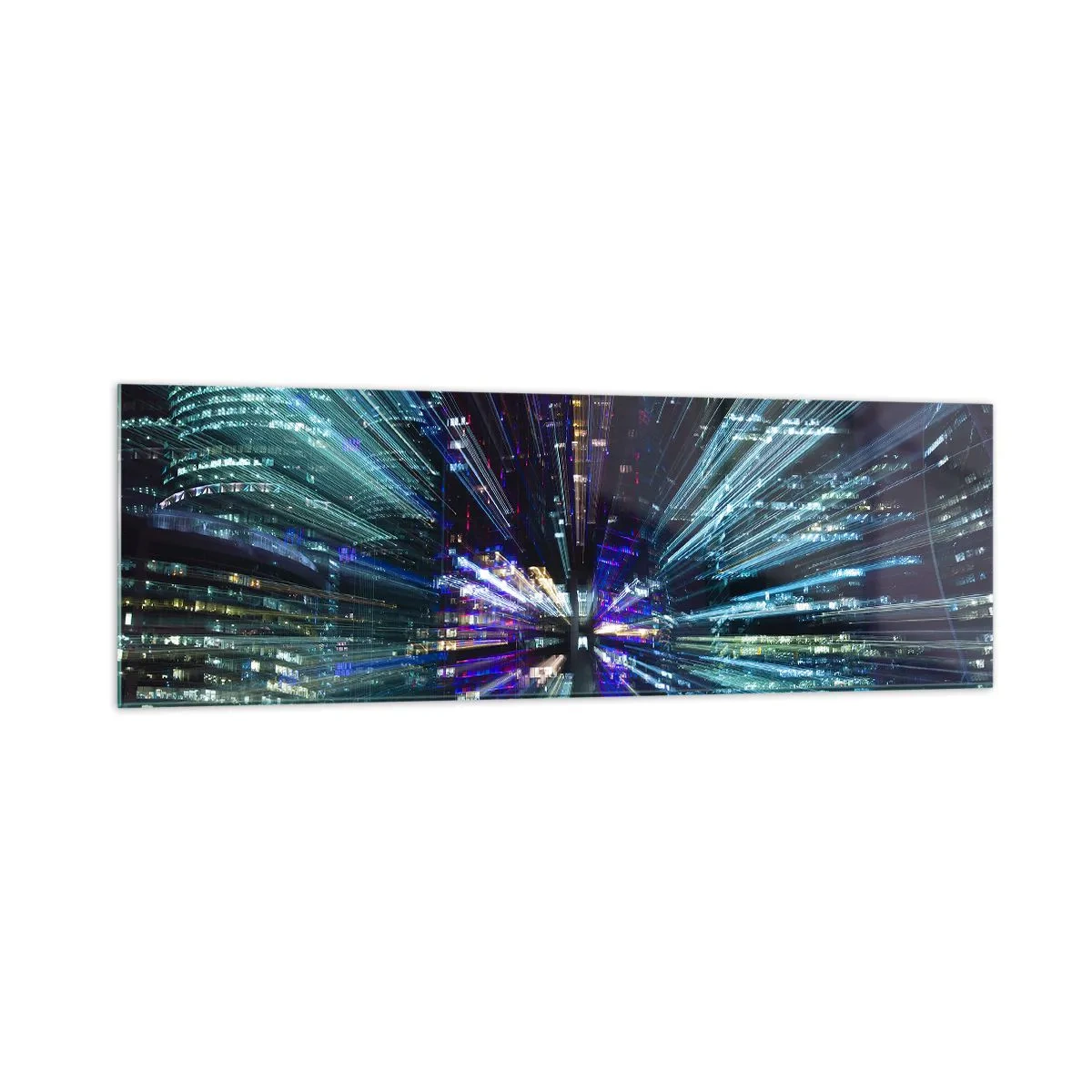 Obraz na szkle - Dynamiczny widok miasta nocą z efektem świetlnym - 160x50cm - Przejście w nadprzestrzeń - Nowoczesna dekoracja ścienna do salonu i sypialni ARTTOR