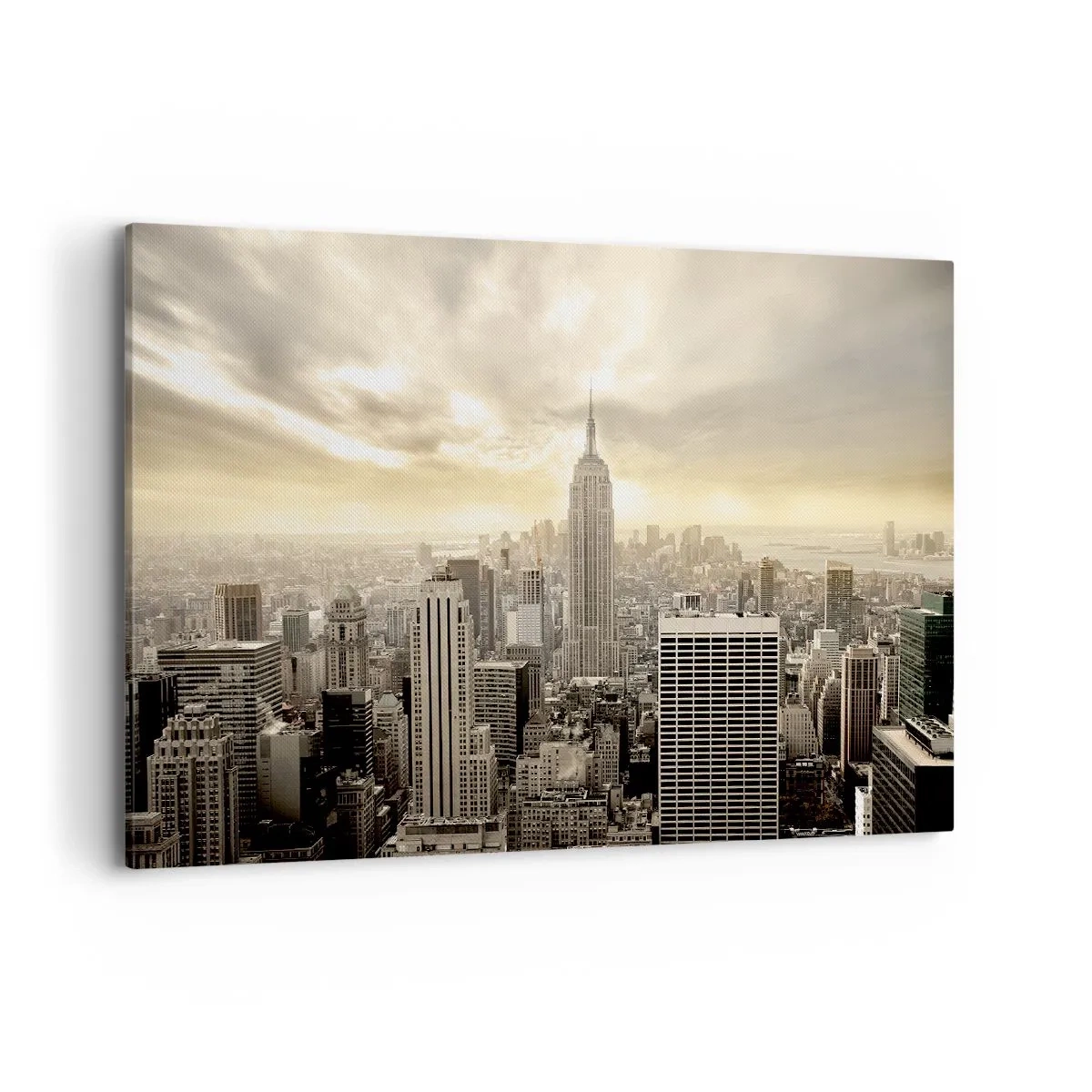 Obraz na płótnie - Panorama miasta z widokiem na Empire State Building - 120x80cm - Nowy Jork utkany z szarości - Nowoczesna dekoracja ścienna do salonu, kuchni i sypialni ARTTOR