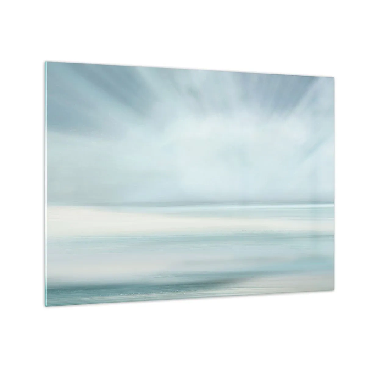 Obraz na szkle - Rozmyta abstrakcja w odcieniach błękitu, bieli i szarości - 70x50cm - Spokój aż po horyzont - Nowoczesna dekoracja ścienna do salonu i sypialni ARTTOR