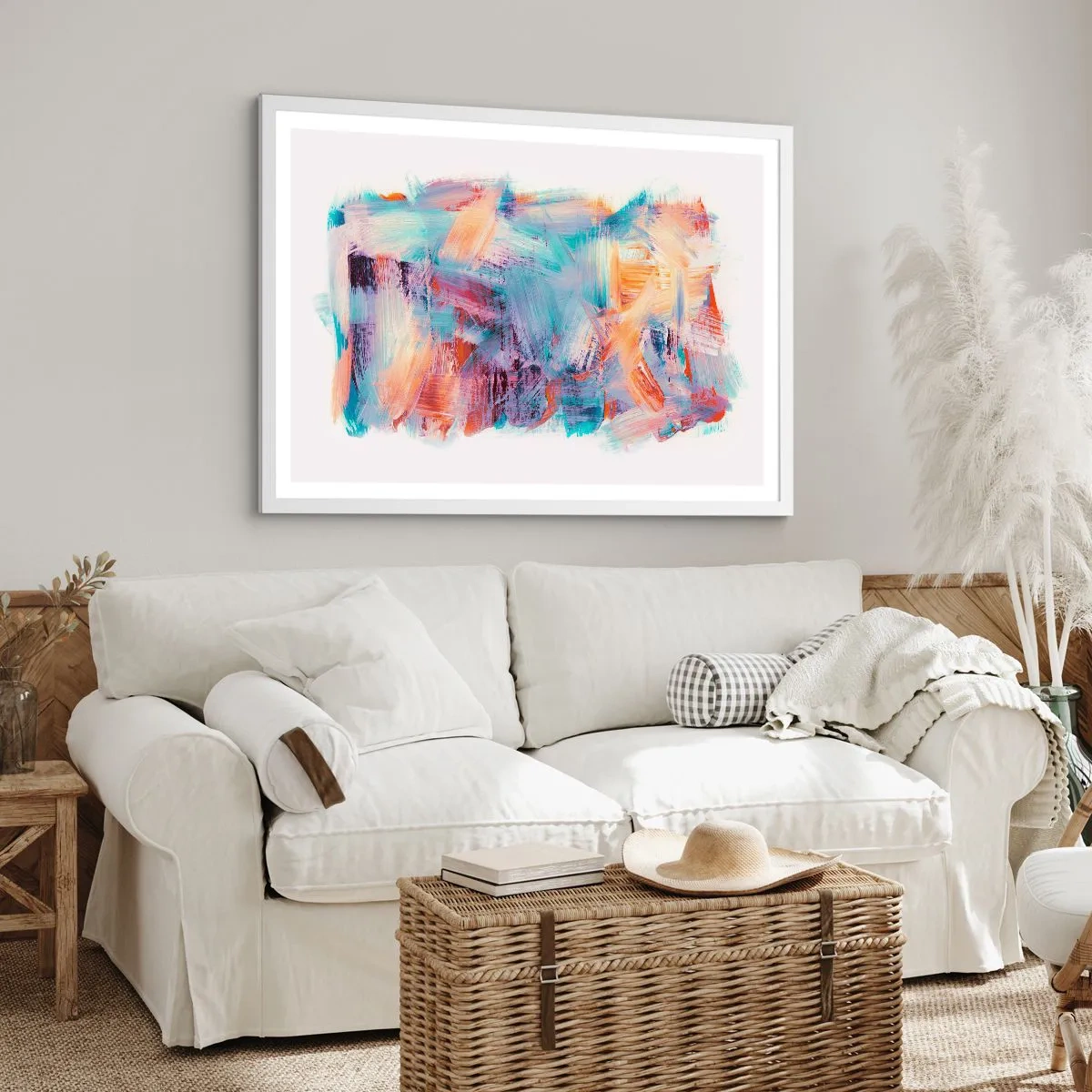 Plakat w białej ramie - Kolorowy bałagan - 70x50 cm