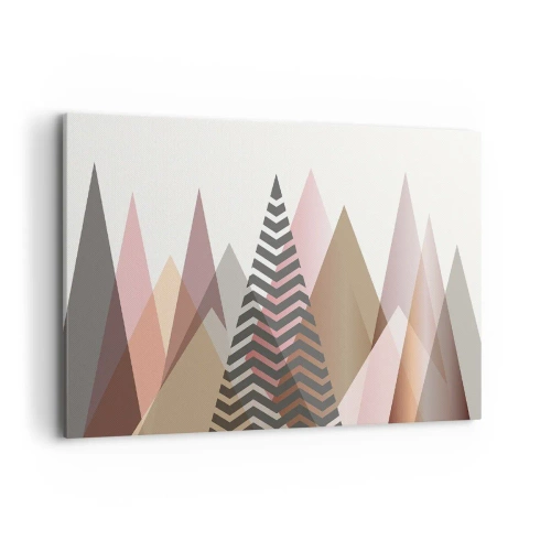 Obraz na płótnie - Kolorowe geometryczne góry w pastelowych odcieniach - 100x70cm - Piramidalny widok - Nowoczesna dekoracja ścienna do salonu, kuchni i sypialni ARTTOR