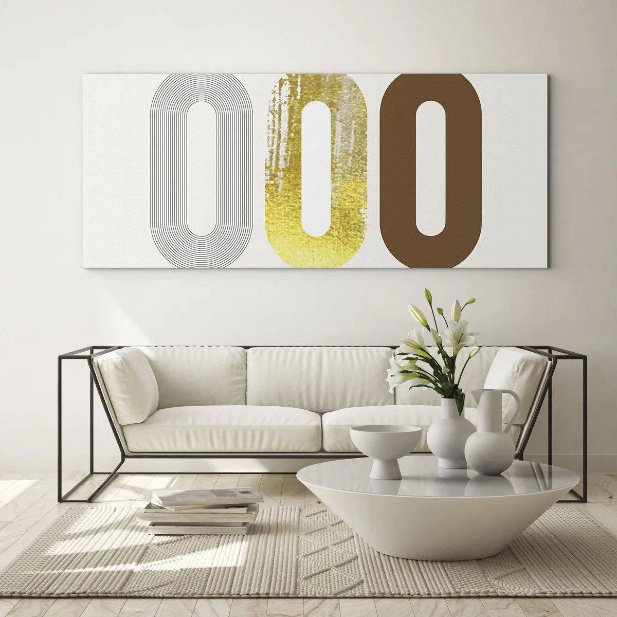 Obraz na szkle - Abstrakcyjny motyw trzech geometrycznych kształtów - 120x50cm - Ooo! - Nowoczesna dekoracja ścienna do salonu i sypialni ARTTOR