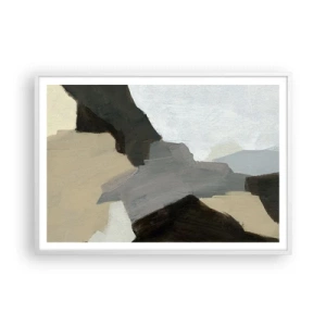 Plakat w białej ramie - Abstrakcja: rozstaje szarości - 100x70 cm