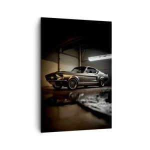 Obraz na płótnie - Klasyczny samochód w garażu w stylu retro - 70x100cm - Powrót do przeszłości - Nowoczesna dekoracja ścienna do salonu i sypialni ARTTOR