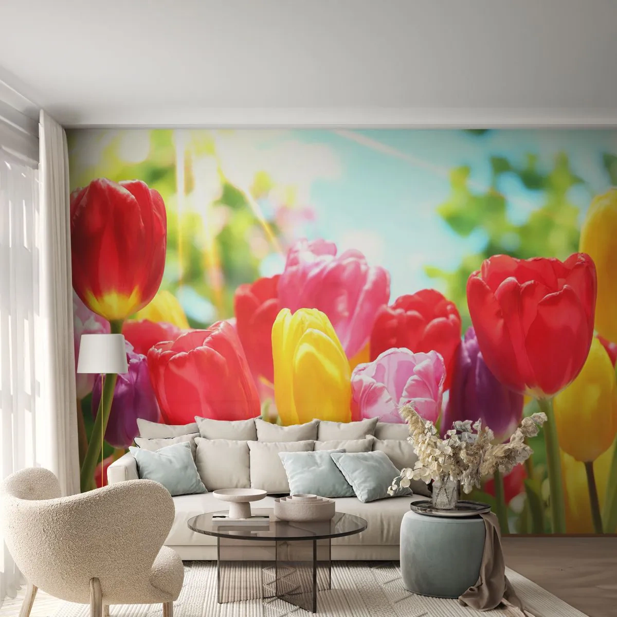 Fototapeta Premium Canvas - To my, kolory maja! - Kwiaty, Tulipany, Ogród - 250x175 cm