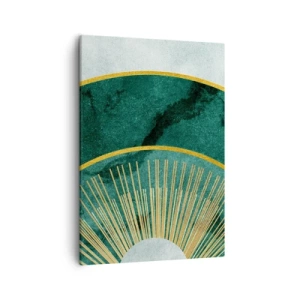 Obraz na płótnie - Elegancka geometryczna kompozycja w zieleni i złocie - 50x70cm - Inny układ słoneczny - Nowoczesna dekoracja ścienna do salonu, kuchni i sypialni ARTTOR