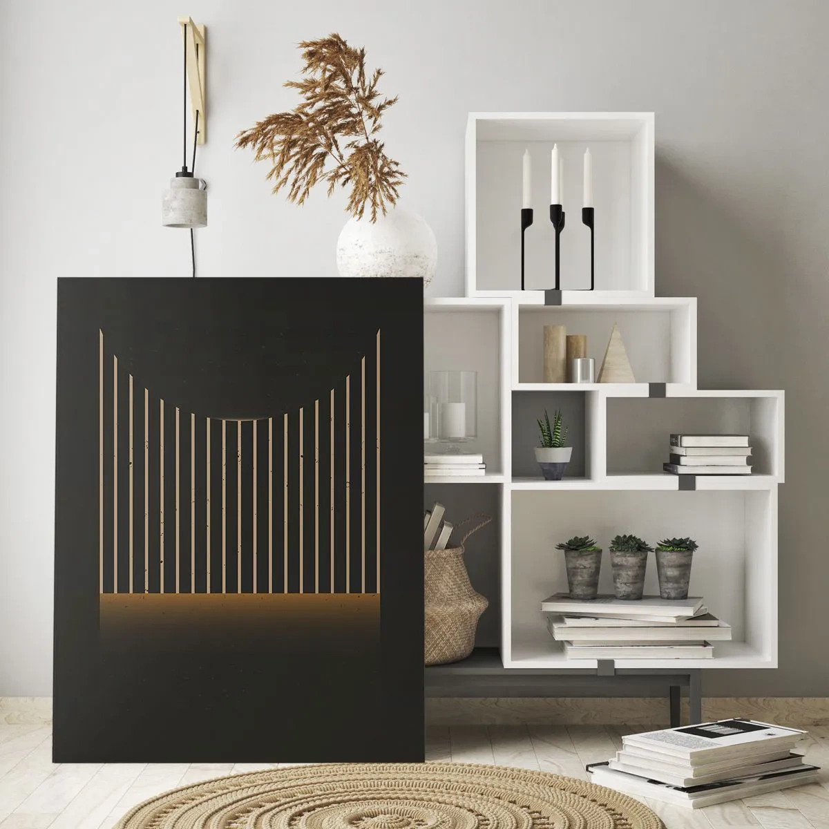 Obraz na szkle - Geometryczny wzór z pasami na ciemnym tle - 80x120cm - Zbadać ciemność - Nowoczesna dekoracja ścienna do salonu i sypialni ARTTOR