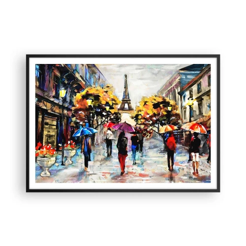Plakat w czarnej ramie - Jesienny spacer w Paryżu z widokiem na wieżę Eiffla - 100x70cm - Jesienią szczególnie piękny - Nowoczesna dekoracja ścienna do salonu i sypialni ARTTOR