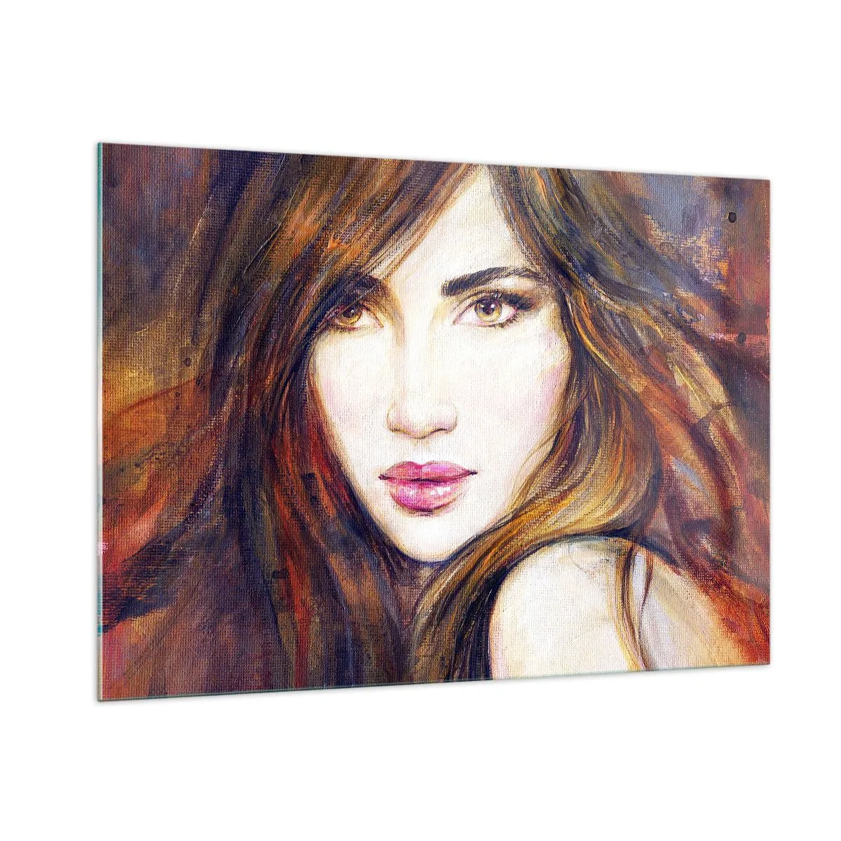 Obraz na szkle - Portret kobiety w ciepłych, artystycznych barwach - 100x70cm - Grosik za twoje myśli - Nowoczesna dekoracja ścienna do salonu, kuchni i sypialni ARTTOR