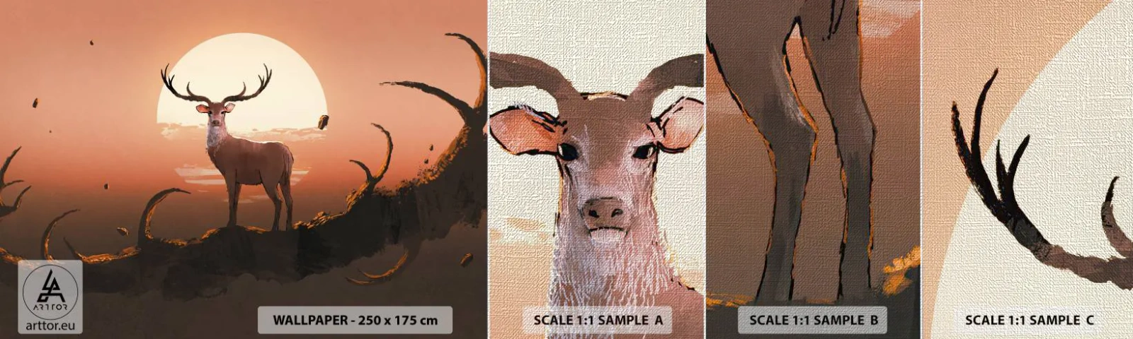 Fototapeta Próbka Premium Canvas - Ta noc do innych jest niepodobna - Abstrakcja, Jeleń, Sztuka - 100x30 cm