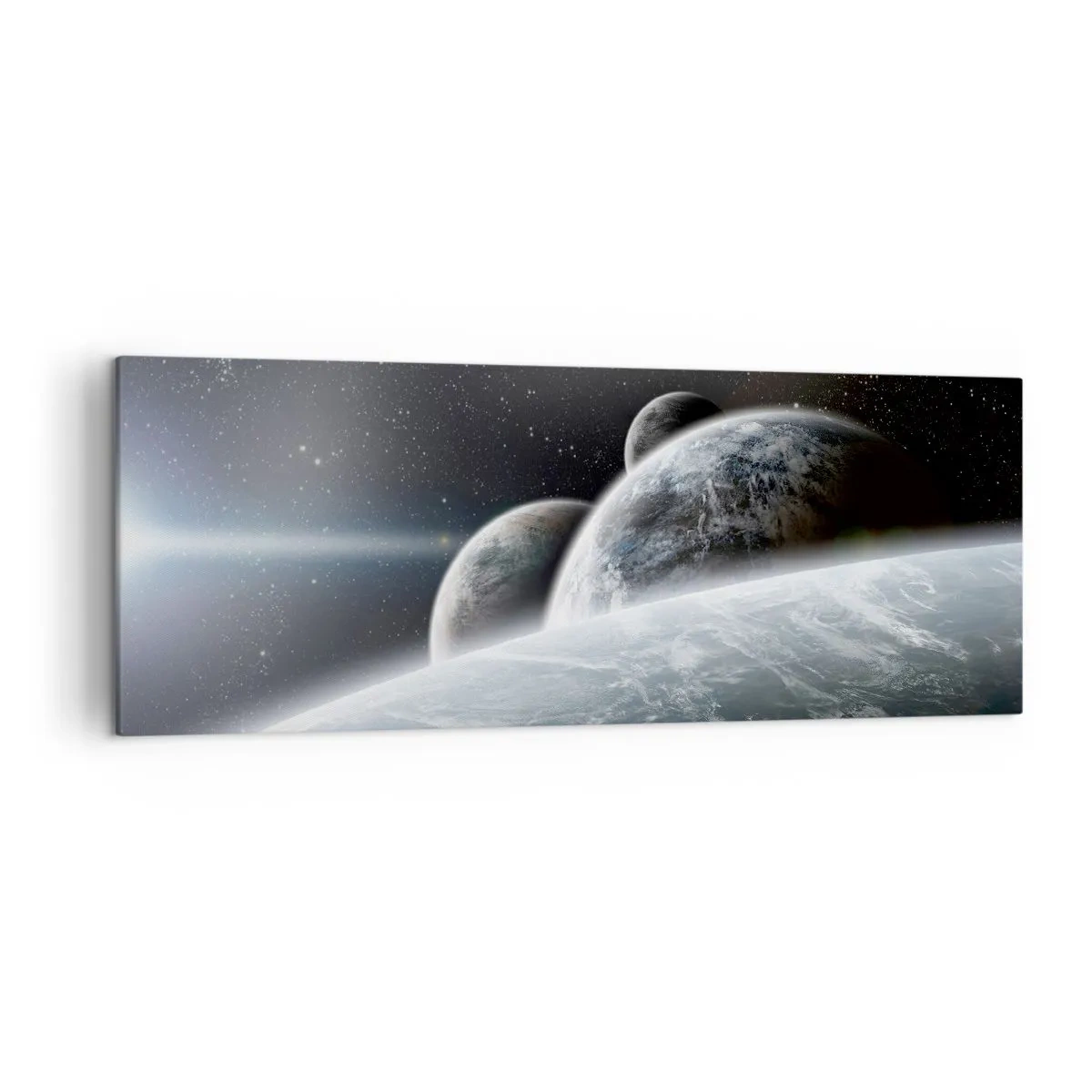 Obraz na płótnie - Planety w kosmosie na tle gwiazd i galaktyk - 140x50cm - Kosmiczna muzyka sfer - Nowoczesna dekoracja ścienna do salonu i sypialni ARTTOR