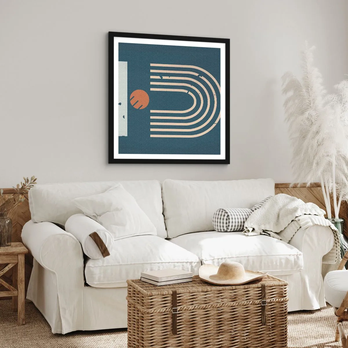 Plakat w czarnej ramie - Geometria na granacie - 30x30 cm