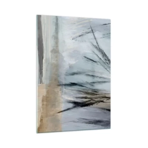 Obraz na szkle - Zimowy pejzaż z trawami na tle ośnieżonych pól - 50x70cm - Zimowe pola - Nowoczesna dekoracja ścienna do salonu, kuchni i sypialni ARTTOR