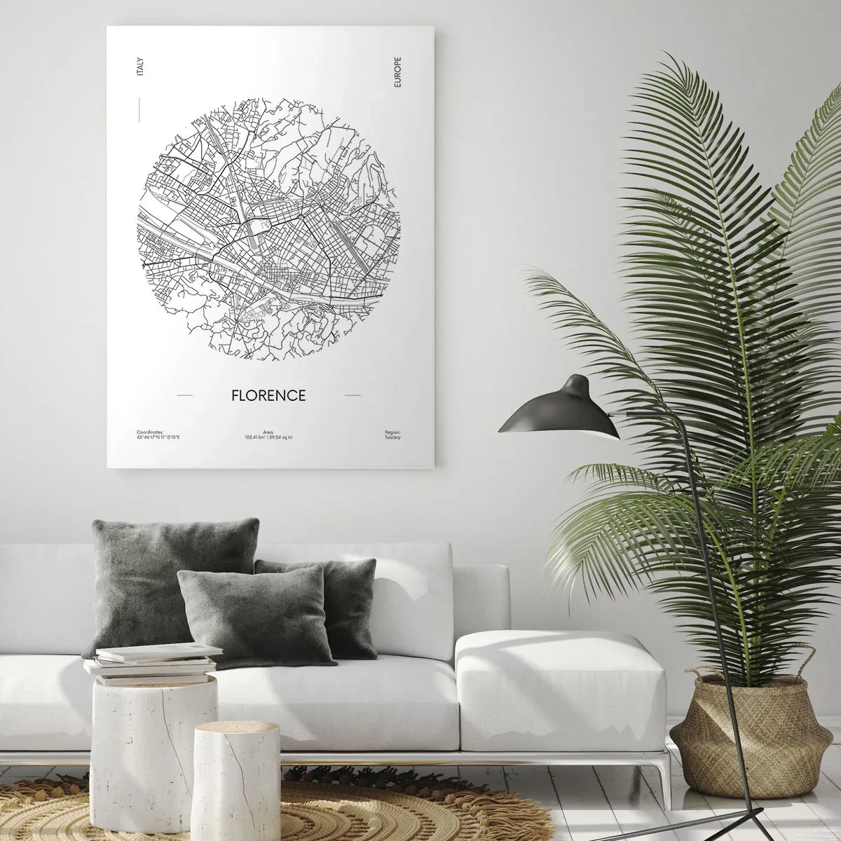 Obraz na szkle - Florencja w formie stylizowanej mapy z siecią ulic - 50x70cm - Anatomia Florencji - Nowoczesna dekoracja ścienna do salonu, kuchni i sypialni ARTTOR