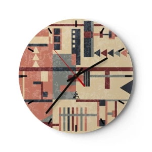 Zegar ścienny - Abstrakcyjny wzór geometryczny w odcieniach beżu, czerwieni i szarości - 30x30cm - Kombinacja pionów i poziomów - Nowoczesna dekoracja ścienna do salonu, kuchni i sypialni ARTTOR