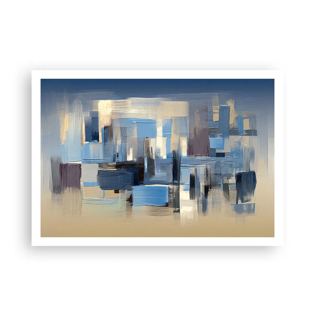 Plakat - Geometryczne formy w odcieniach błękitu i beżu - 100x70cm - Błękitna konstrukcja - Nowoczesna dekoracja ścienna do salonu i sypialni ARTTOR