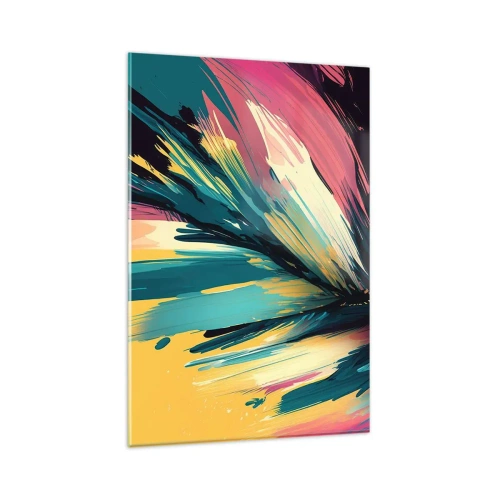 Obraz na szkle - Abstrakcyjna kompozycja w intensywnych i kontrastowych barwach - 80x120cm - Kompozycja – eksplozja radości - Nowoczesna dekoracja ścienna do salonu i sypialni ARTTOR
