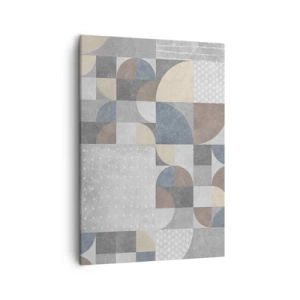 Obraz na płótnie - Geometryczne figury w odcieniach szarości, beżu i niebieskiego - 50x70cm - Ceramiczna fantazja - Nowoczesna dekoracja ścienna do salonu, kuchni i sypialni ARTTOR