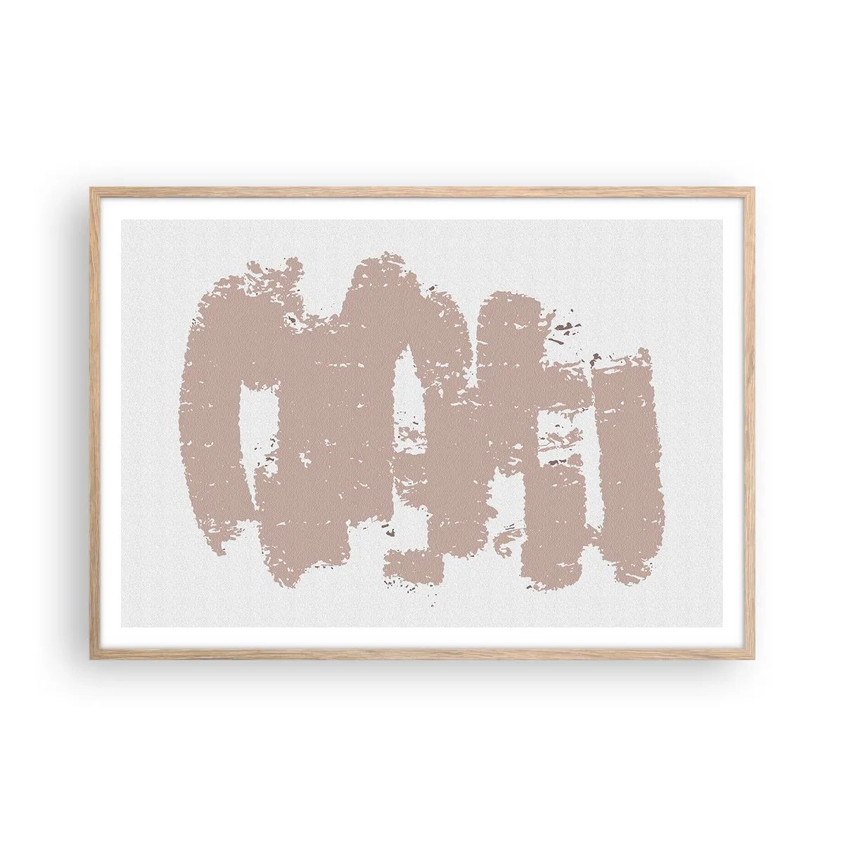 Plakat w ramie jasny dąb - Abstrakcja w łagodnym różu - 100x70 cm