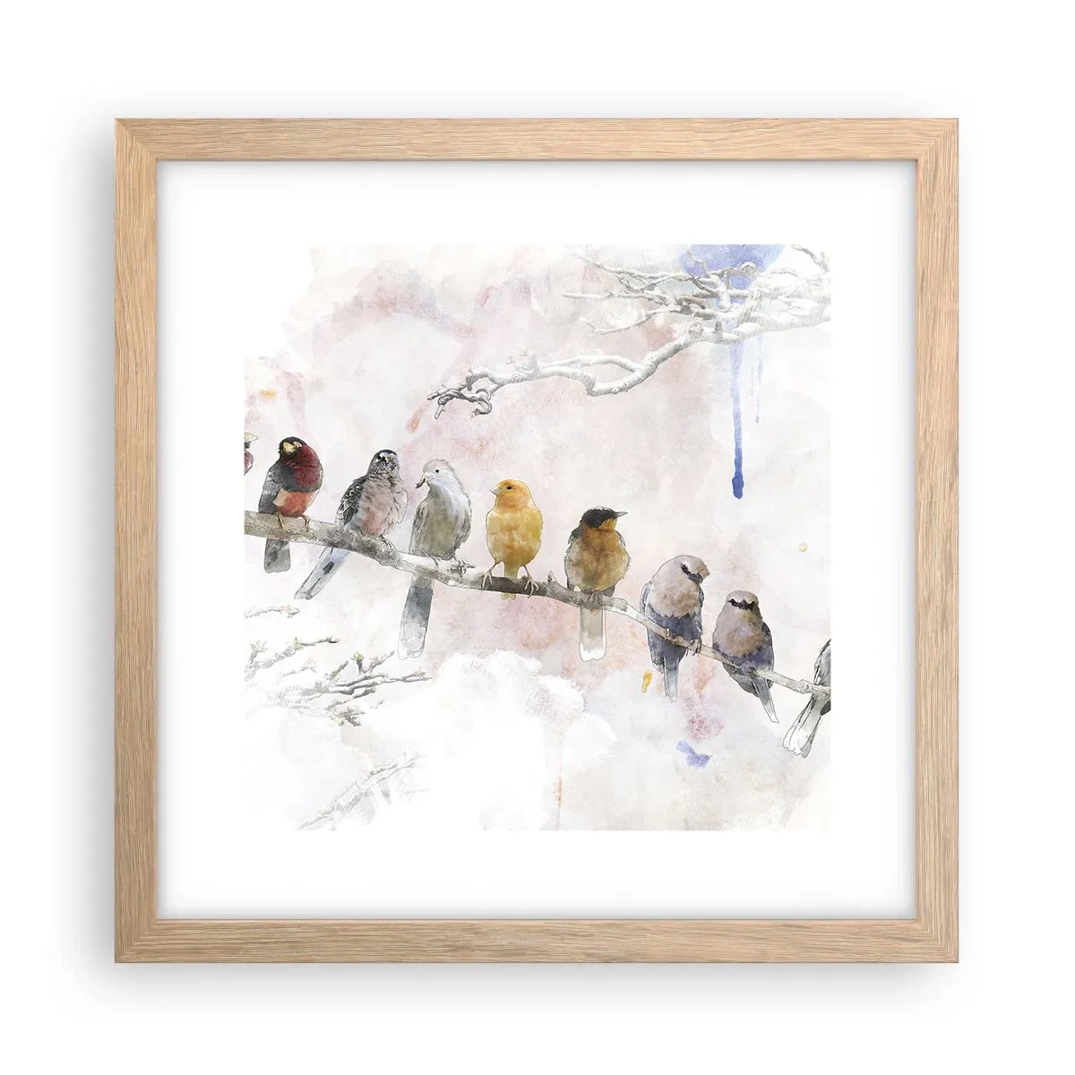 Plakat w ramie jasny dąb - Skrzydlate spotkanie - 30x30 cm