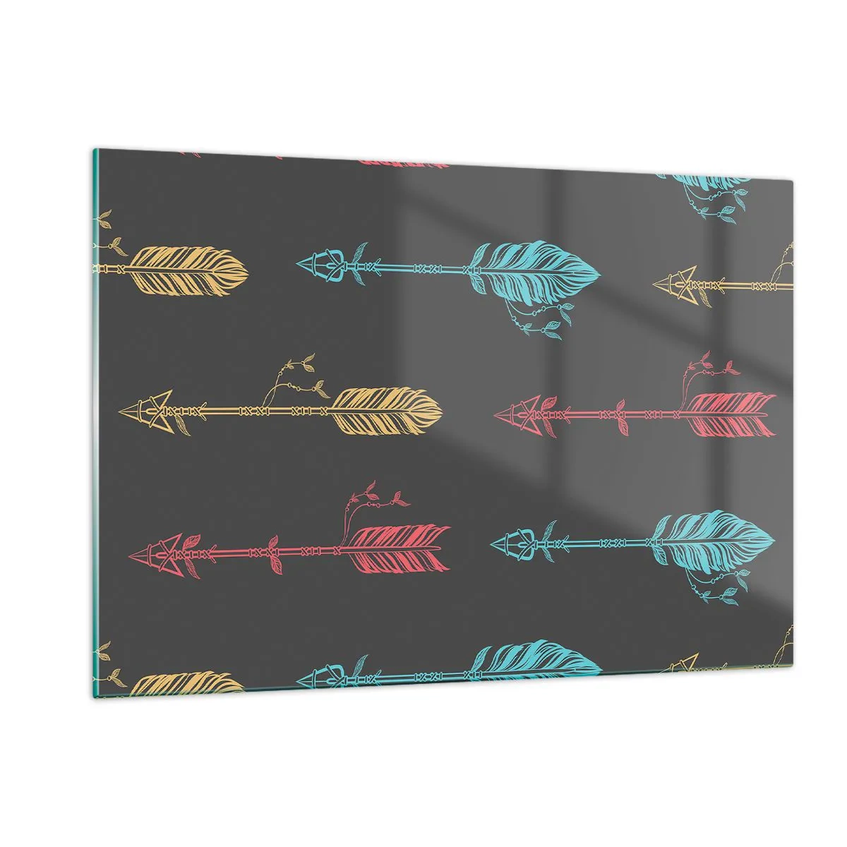 Obraz na szkle - Kolorowe strzały na ciemnym tle w układzie graficznym - 120x80cm - W ordynku - Nowoczesna dekoracja ścienna do salonu, kuchni i sypialni ARTTOR