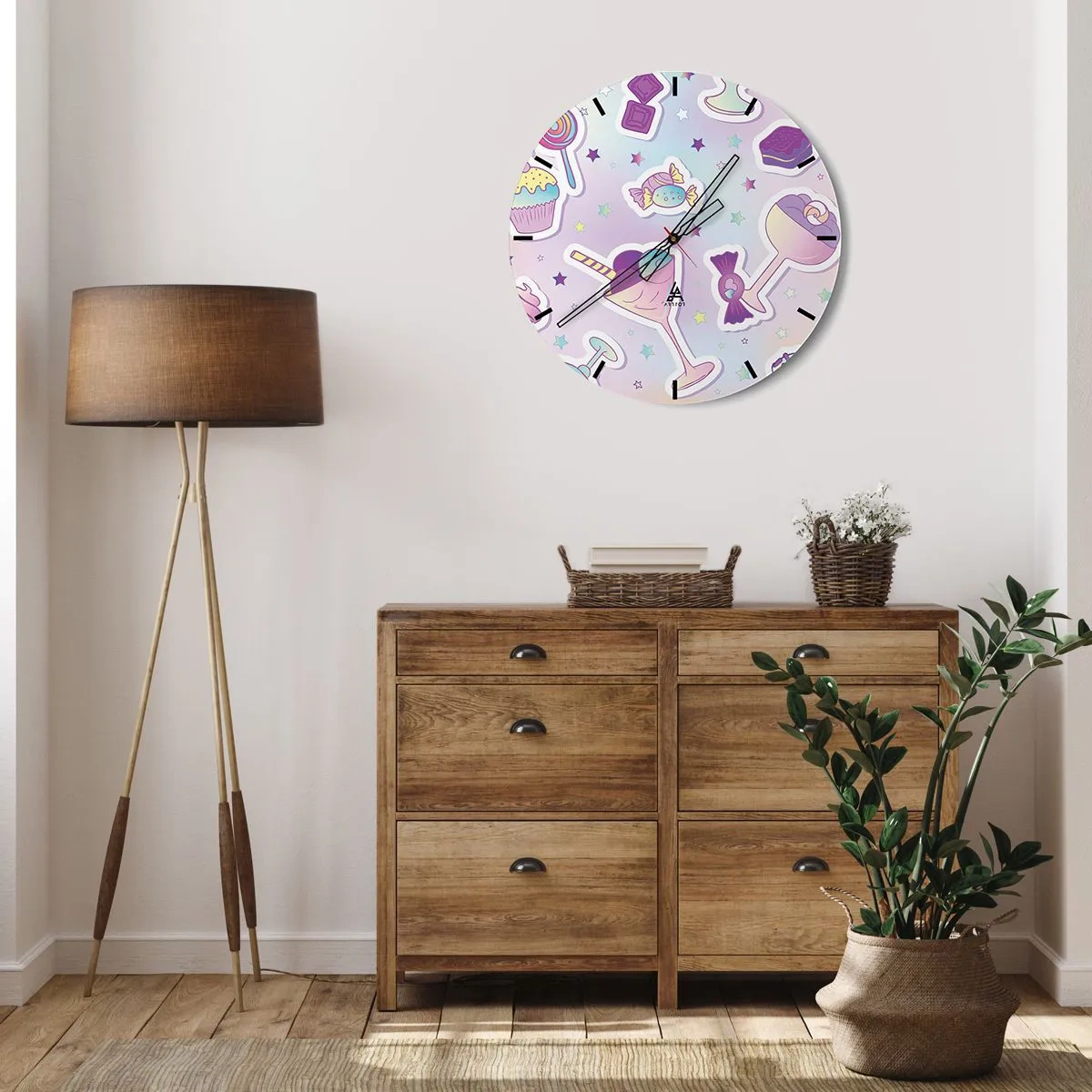 Zegar ścienny - Kolorowe słodycze w pastelowych odcieniach - 30x30cm - Żeby codziennie były urodziny - Nowoczesna dekoracja ścienna do salonu, kuchni i sypialni ARTTOR