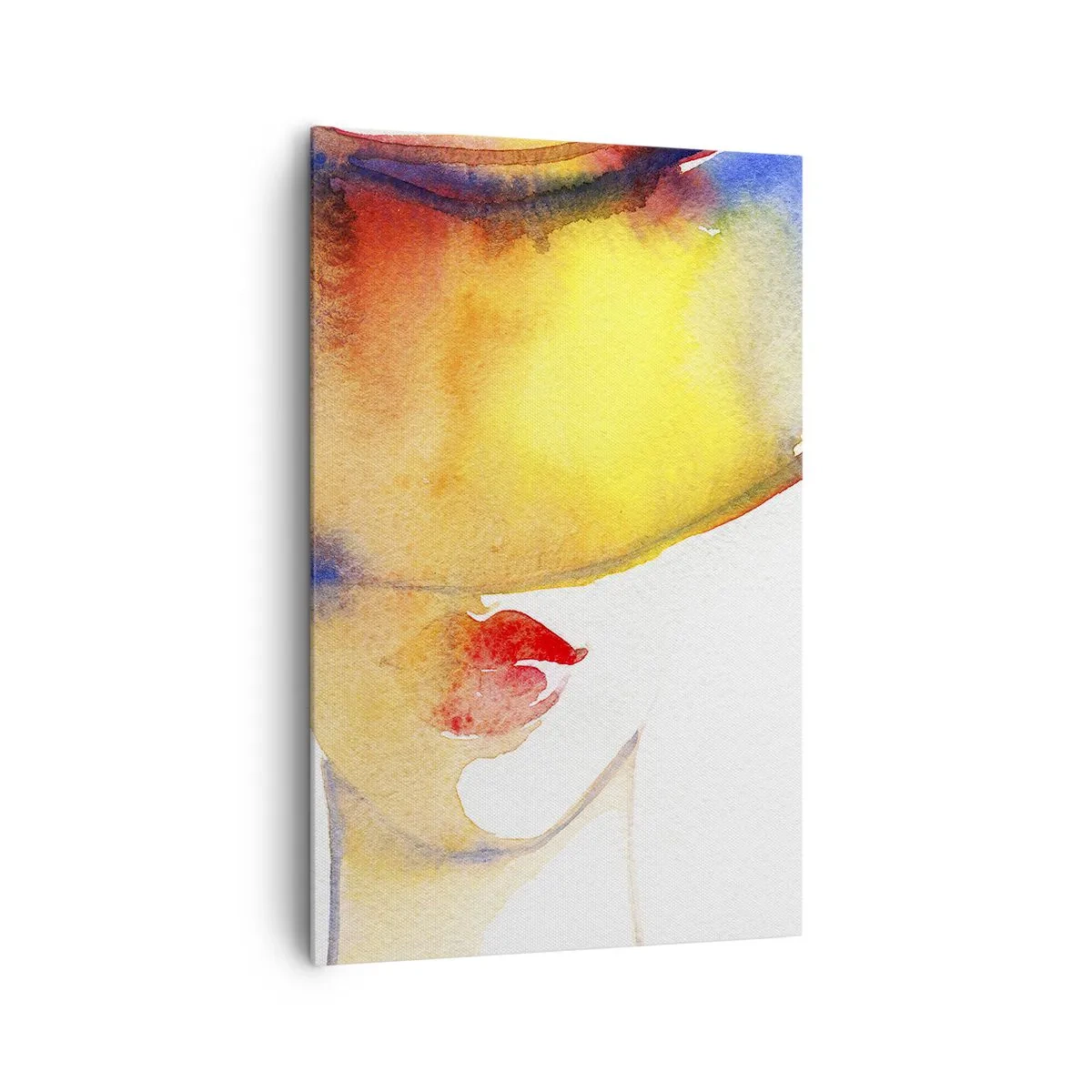 Obraz na płótnie - Minimalistyczna akwarela kobiecego profilu z kolorowym kapeluszem - 80x120cm - Portret damy    - Nowoczesna dekoracja ścienna do salonu i sypialni ARTTOR