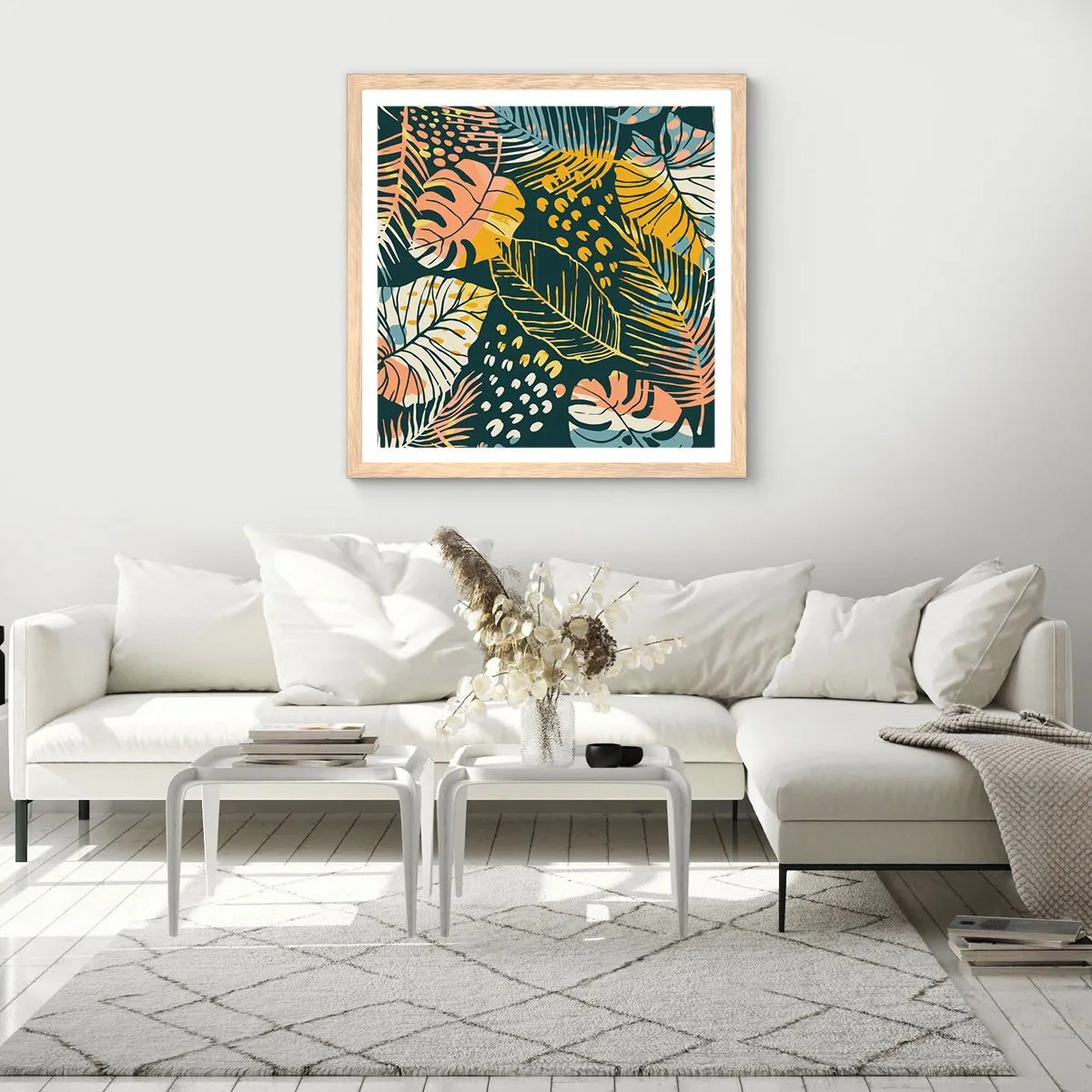 Plakat w ramie jasny dąb - Liściasta fantazja - 60x60 cm