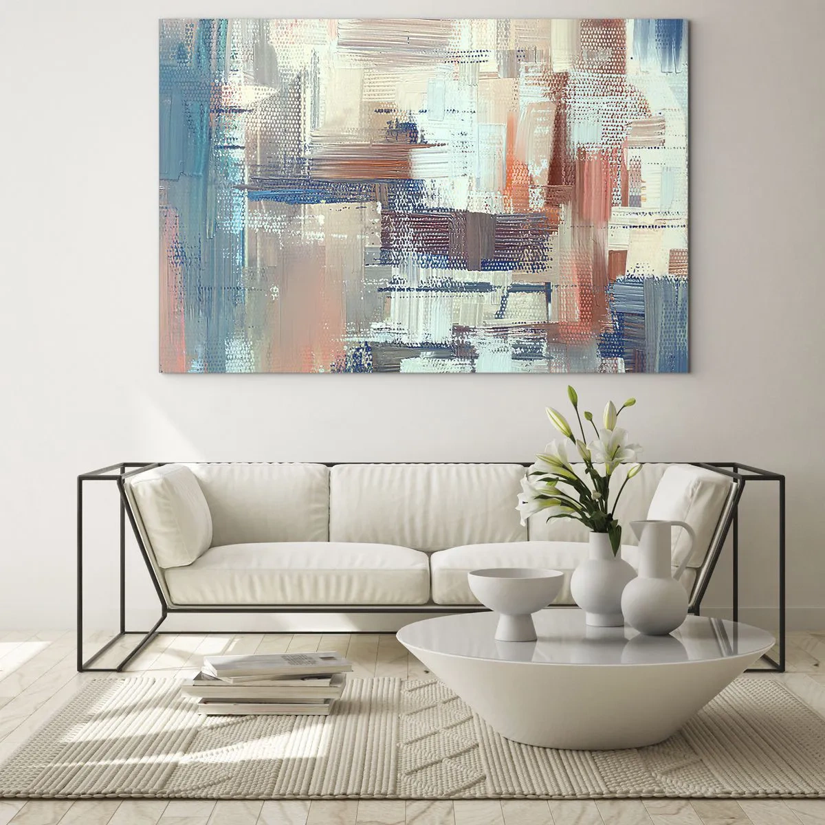 Obraz na szkle - Kolorowa abstrakcja z poziomymi i pionowymi pociągnięciami pędzla - 70x50cm - Dotrzeć do światła - Nowoczesna dekoracja ścienna do salonu i sypialni ARTTOR