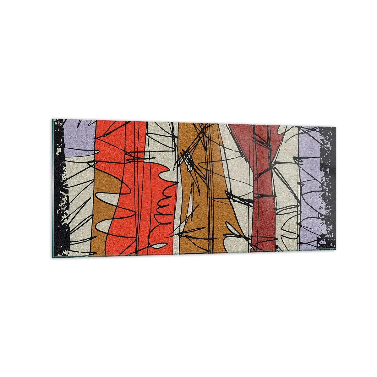 Obraz na szkle - Abstrakcyjna kompozycja w intensywnych kolorach - 120x50cm - Kompozycja spontaniczna - Nowoczesna dekoracja ścienna do salonu i sypialni ARTTOR