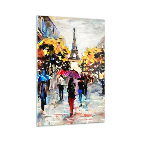 Obraz na szkle - Jesienny spacer w Paryżu z widokiem na wieżę Eiffla - 70x100cm - Jesienią szczególnie piękny - Nowoczesna dekoracja ścienna do salonu i sypialni ARTTOR