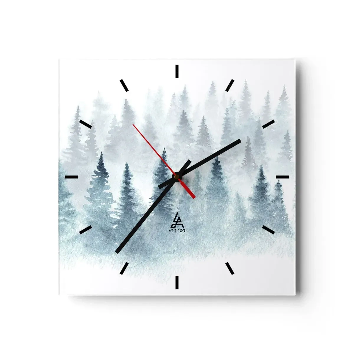 Zegar ścienny - Lasy iglaste skąpane w delikatnej mgle - 30x30cm - Otulone mgłą - Nowoczesna dekoracja ścienna do salonu i sypialni ARTTOR