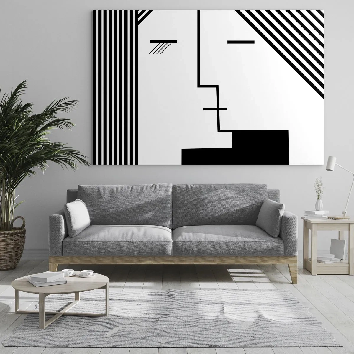 Obraz na szkle - Graficzne ujęcie pocałunku w stylu minimalistycznym - 70x50cm - Po prostu pocałunek - Nowoczesna dekoracja ścienna do salonu i sypialni ARTTOR